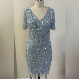 Adrianna Papell Women's Floral Flutter Beaded Sheath